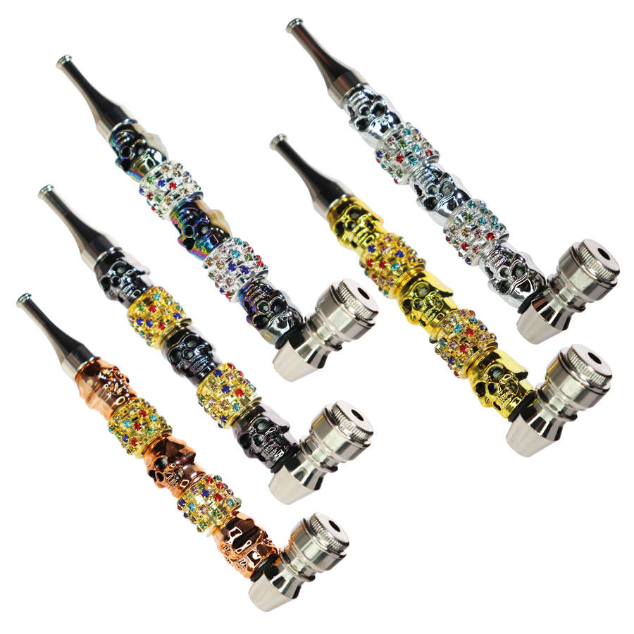 6 Inch Fancy Skull Diamond Metal Pipe