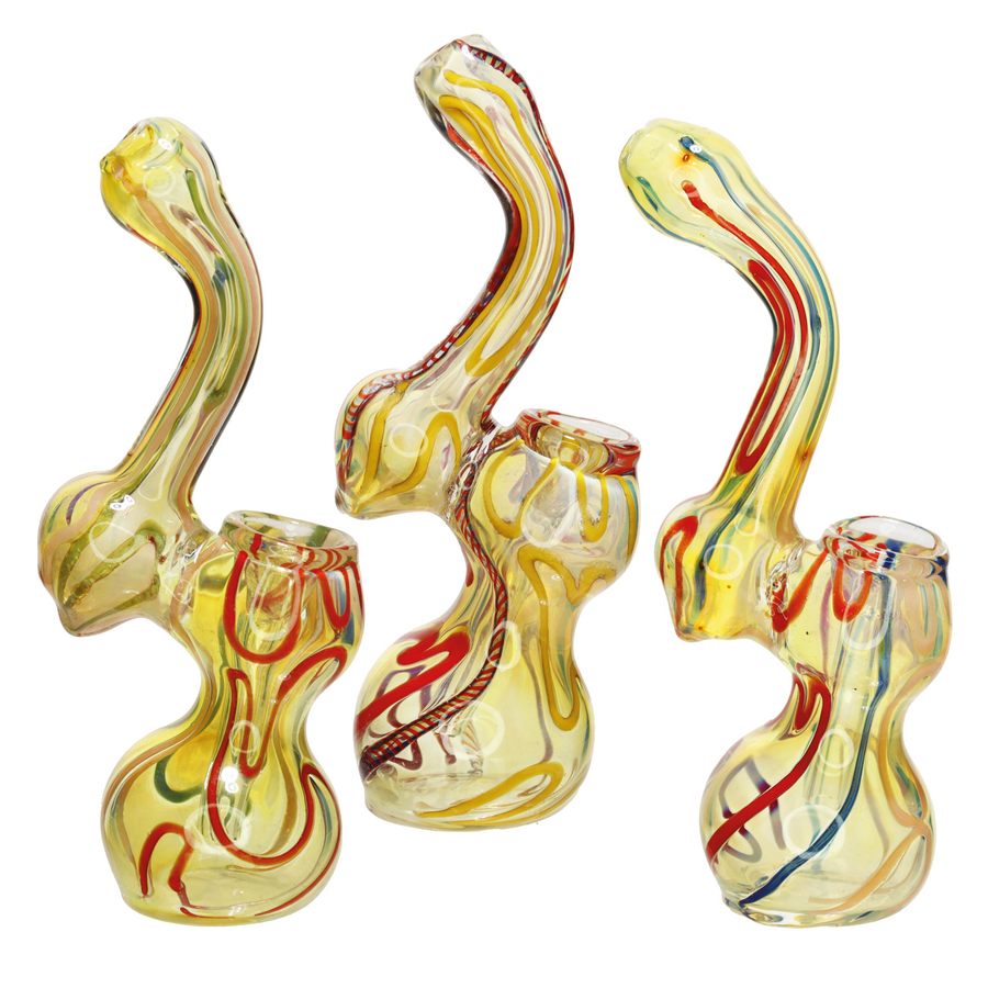 4 Inch Fumed Mini Glass Bubbler, Crazy Lines
