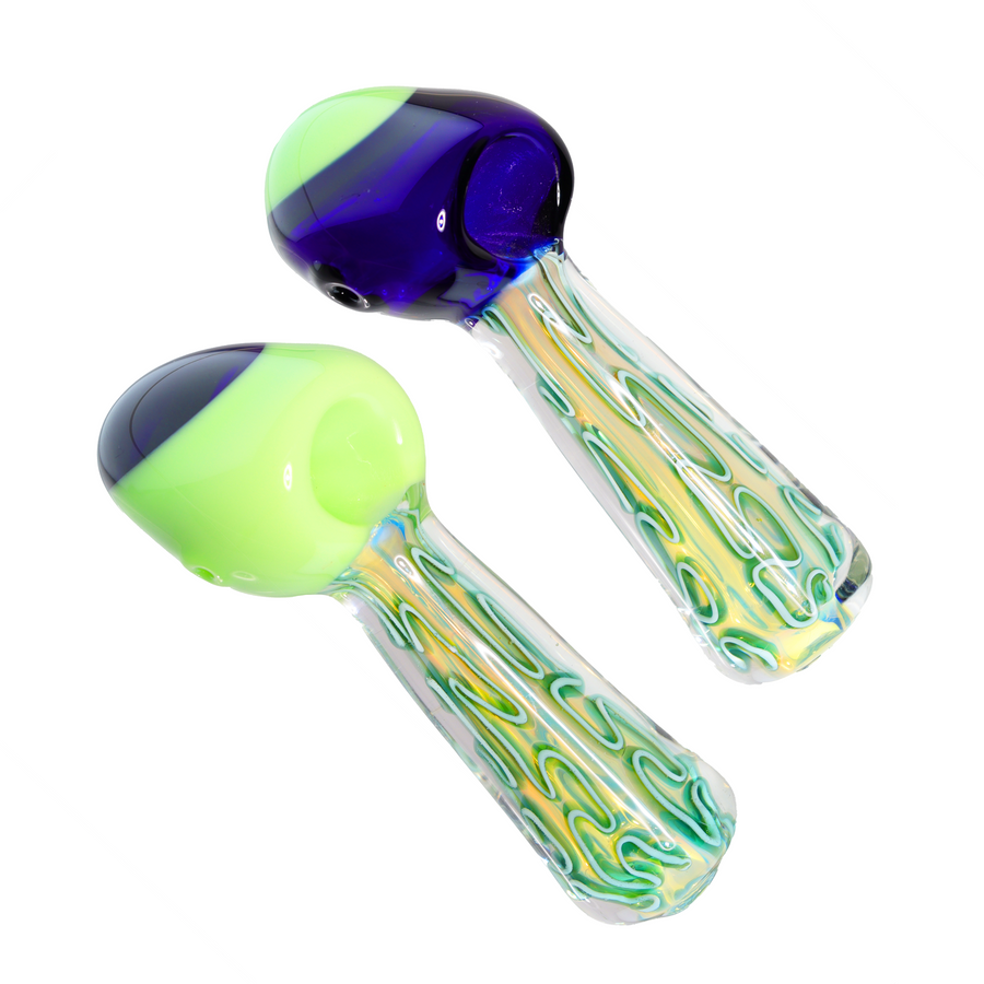 5 Inch Two-Tone Glass Spoon Pipe with Wave Tubing