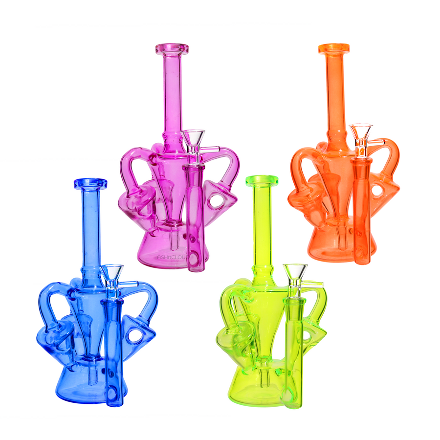 9 Inch Triple Valve Glass Recycler Bong
