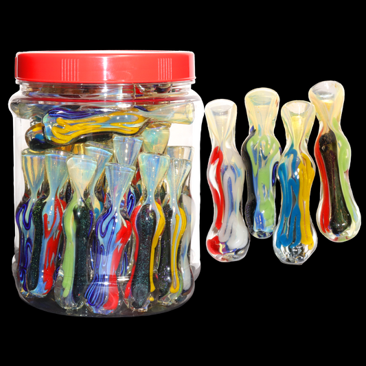 36-Piece Dichro Chillum Jar #09 – Fumed Color With Mixed Ribbon Designs $2.95 each| Wholesale