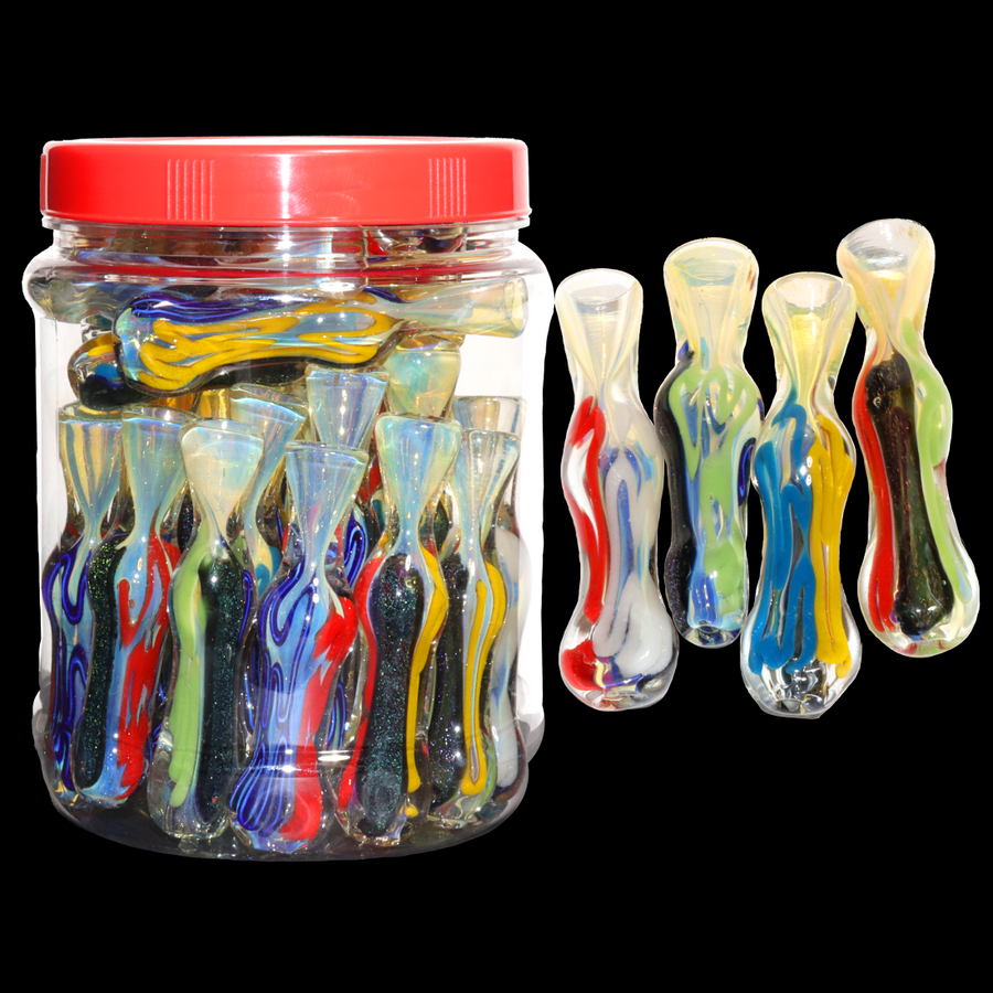 Dichro Chillum Jar #09, Fumed Ribbon Design, 36-Piece