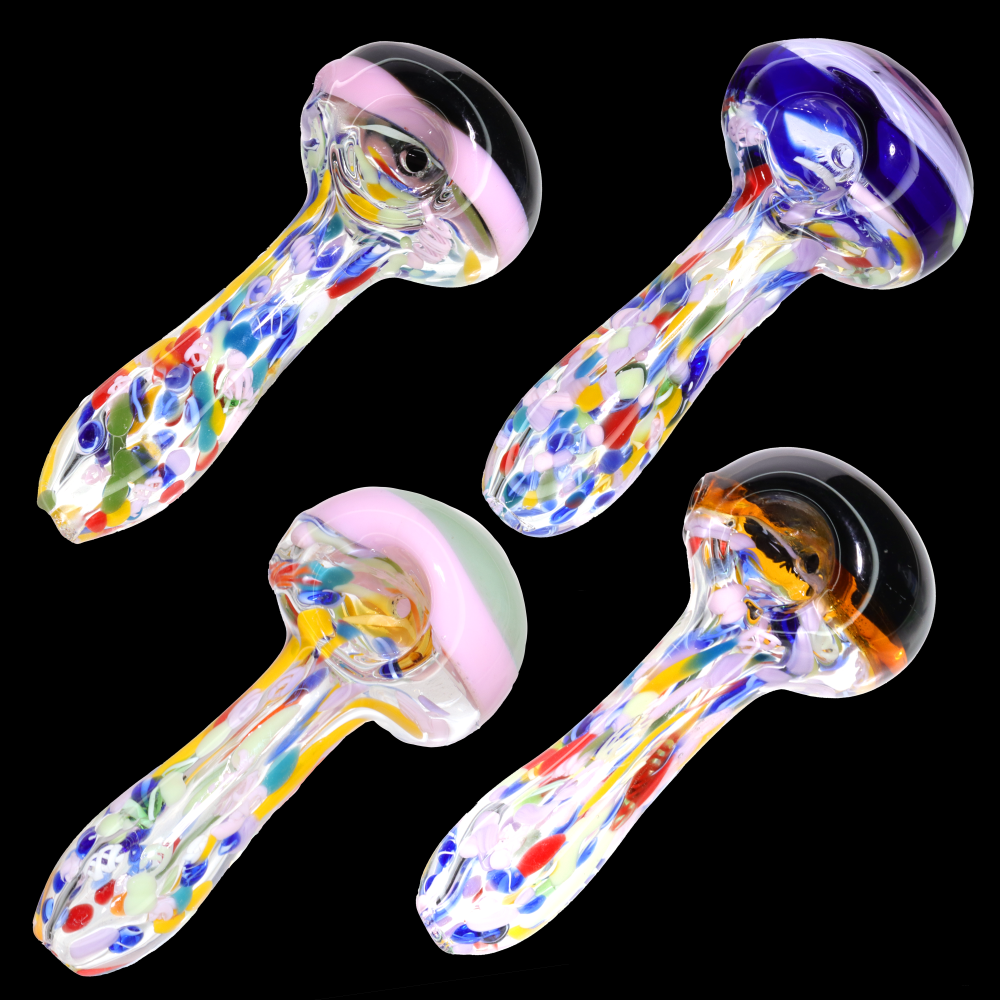 4.5" Multicolor Frit Glass Hand Pipe – Thick Spoon Pipe with Color Accents