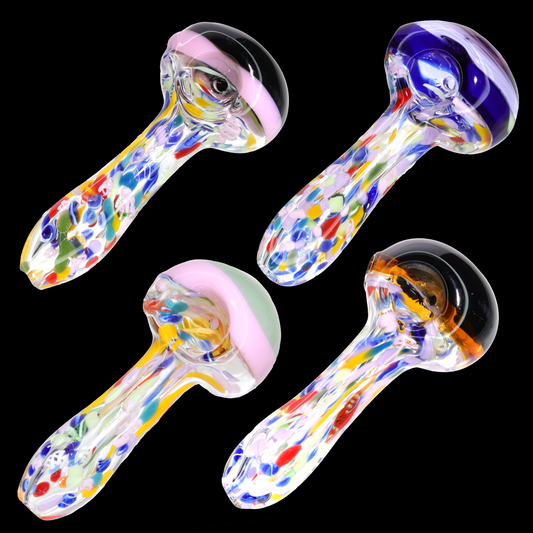 4.5" Multicolor Frit Glass Hand Pipe – Thick Spoon Pipe with Color Accents