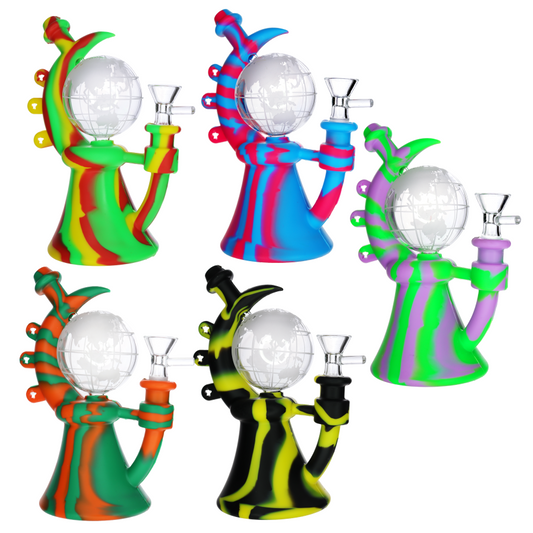 🌍🔥 10” Silicone Globe Water Pipe – Novelty Character Bong