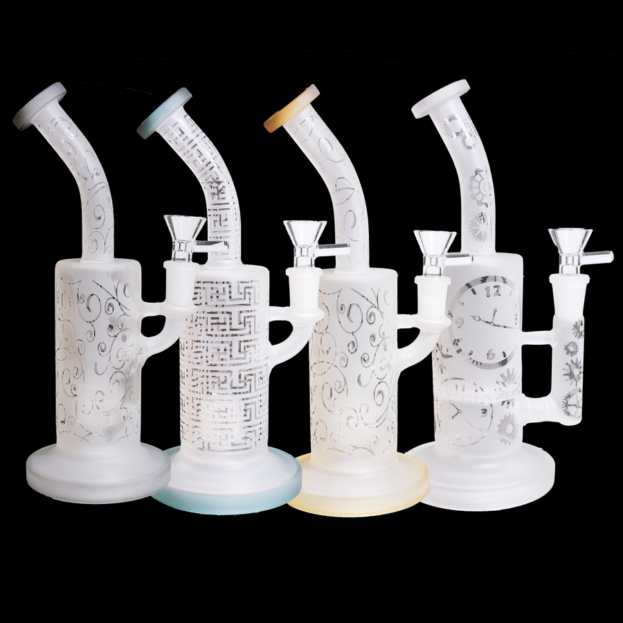 9 Inch Frosted Inline Bent Neck Glass Bong