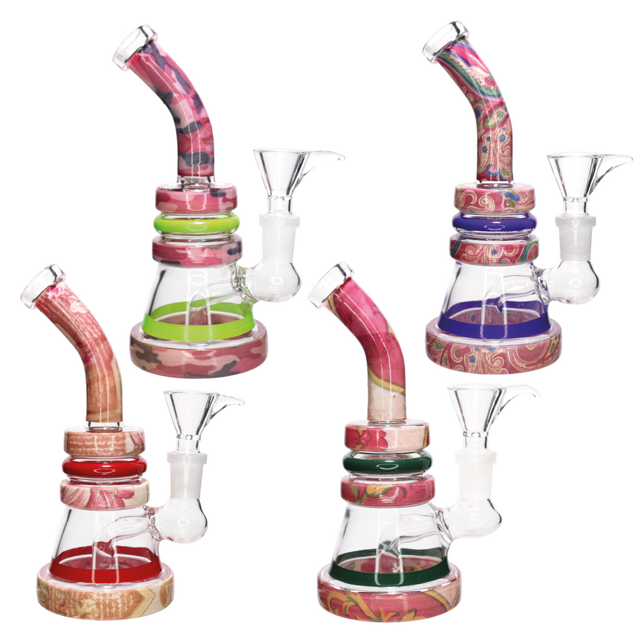 7 Inch Pink Triple Ring Glass Bong