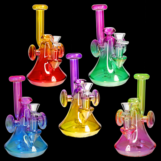 🌈💎 8” Iridescent Recycler Bong – Color Fade Glass Dab Rig