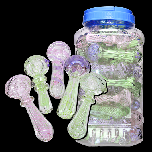 60 pcs – NEW JAR #38 Glass Hand Pipe (4.5 inches) Spoon $3.90 each