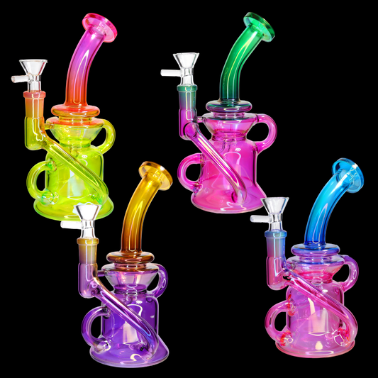 🌈🔥 7” Color Fade Recycler Bong – Compact Glass Dab Rig
