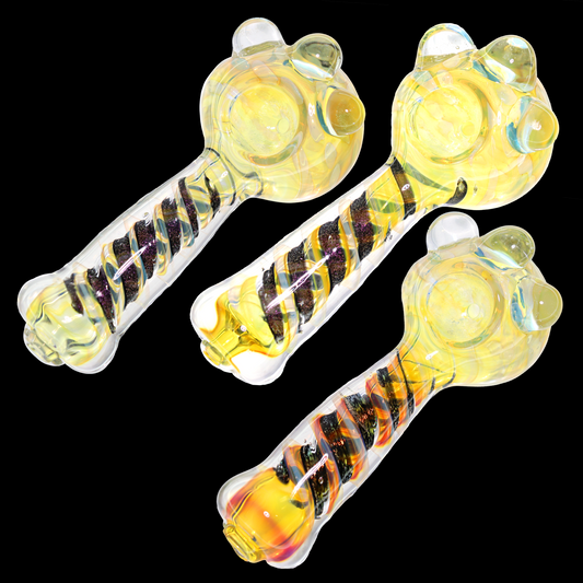 5 in - Dicro Swirl Golden Dots Glass Hand Pipe Spoon