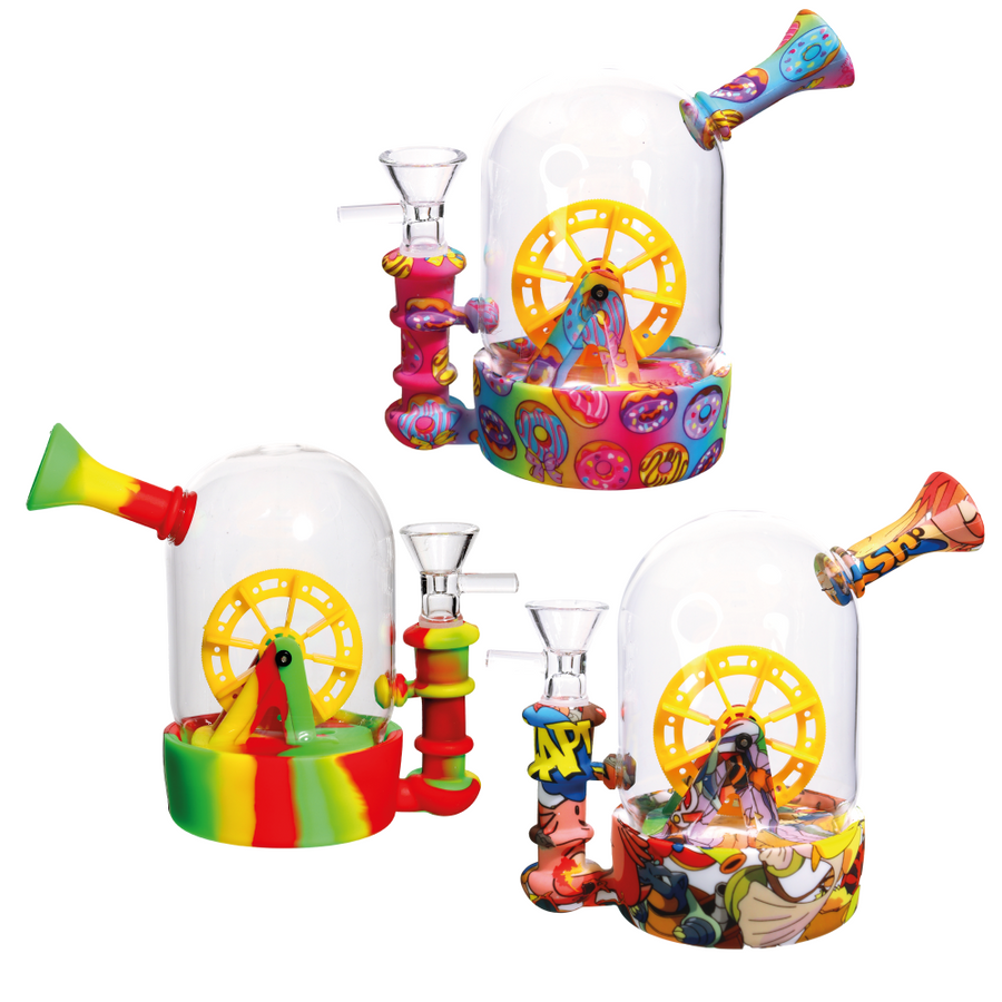 5 Inch Hybrid Glass Silicone Bong, Spinning Wheel, Boxed