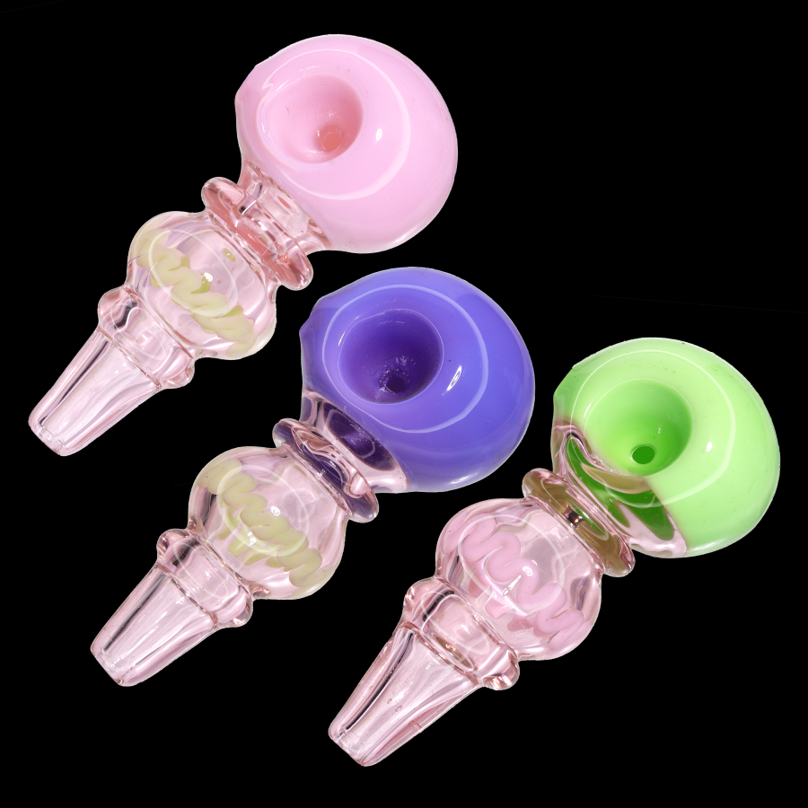 4.5" Colored Head Glass Hand Pipe – Thick Spoon Pipe with Clear Body