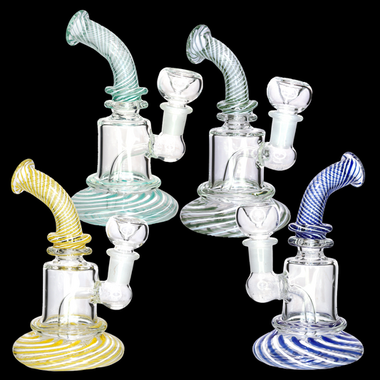 6” Swirl Neck Mini Glass Bong – Curved Head Design for Smoke Shops (Assorted Colors)