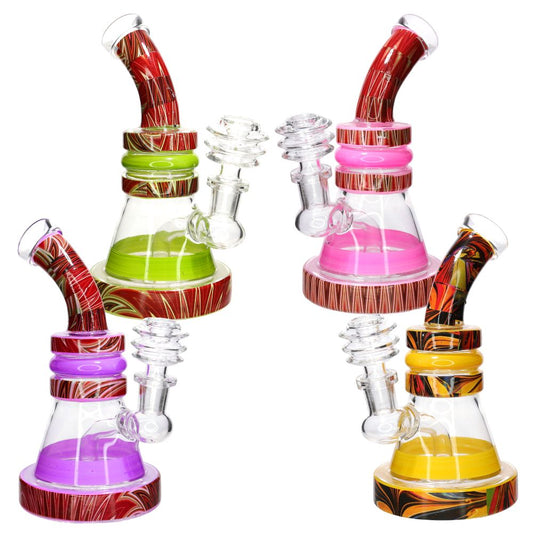 🎨 Marble Accent Mini Beaker Water Pipe – 7 Inch | Color Ring Compact Bong