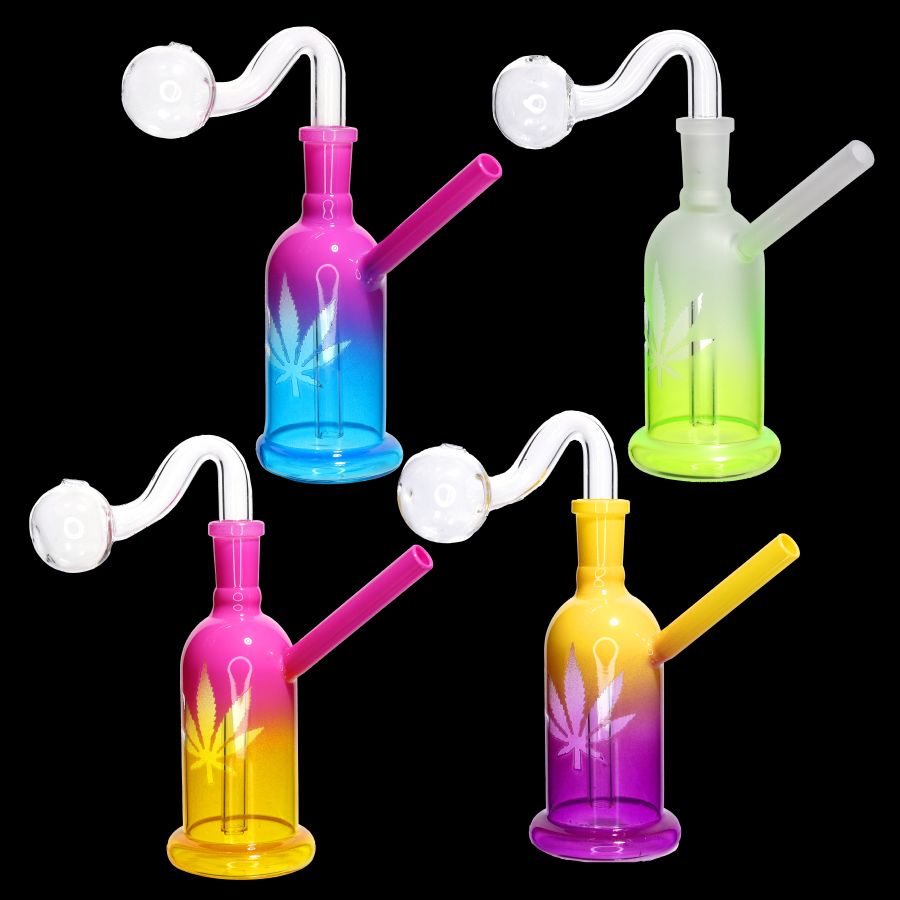6 Inch Bent Glass Oil Burner, Color Gradient