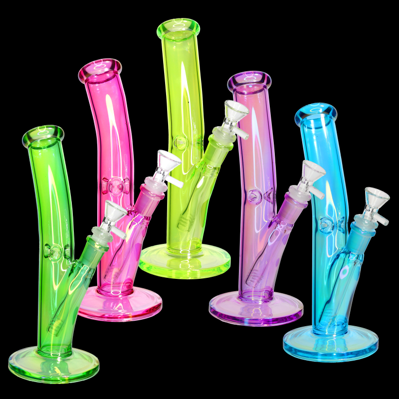10 Inch Bent Neck Water Pipe, Colored Glass