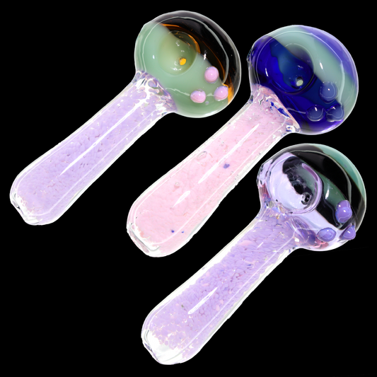 6 in - Pink Doted Multicolor Head Glass Spoon