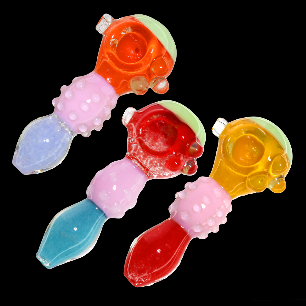 5" Textured Novelty Glass Hand Pipe – Colorful Spoon Pipe with Bubble Grip Design
