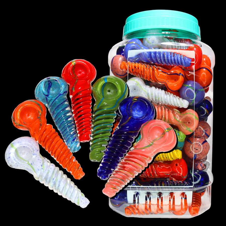 4 Inch Glass Hand Pipe Spoon Jar #19, 82-Piece