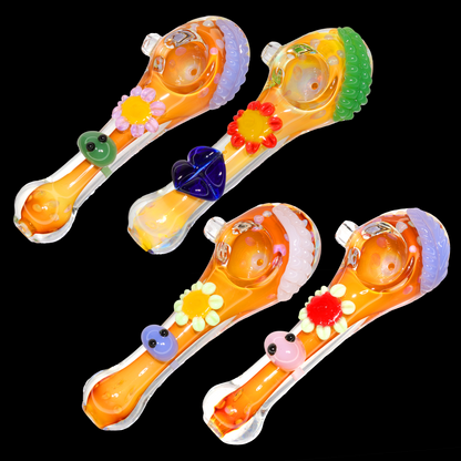 5" Flower Accent Novelty Glass Hand Pipe – Colorful Decorative Spoon Pipe