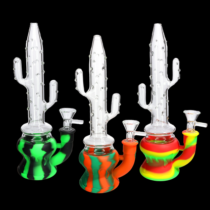 Cactus Silicone Bong with Glass Top – Hybrid Novelty Water Pipe