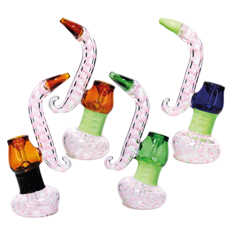 9 Inch Clear Pink Polka Dot King Glass Bubbler