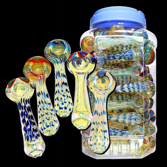 55 pcs – NEW JAR #20 Glass Hand Pipe (5 inches)  Spoon $4 each