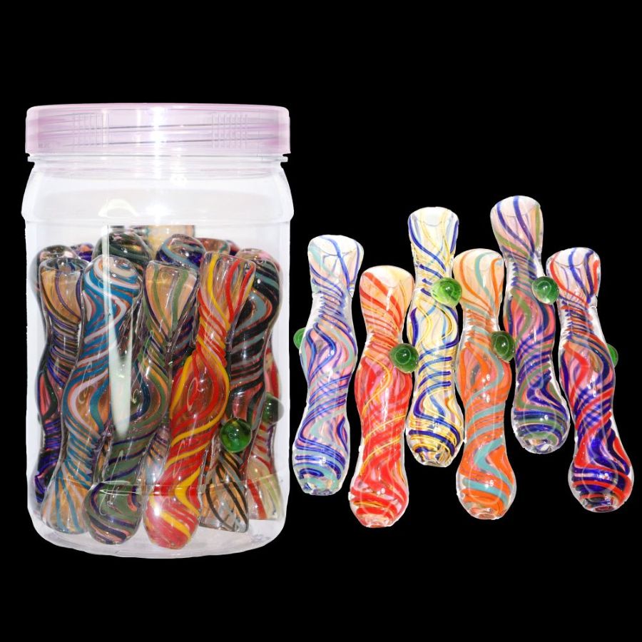 Twist Flow Color Swirl Glass Hand Pipe Jar, 15-Piece