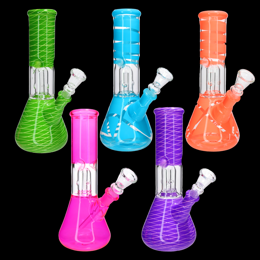 8 Inch Streaky Matte Beaker Glass Bong, Multicolor