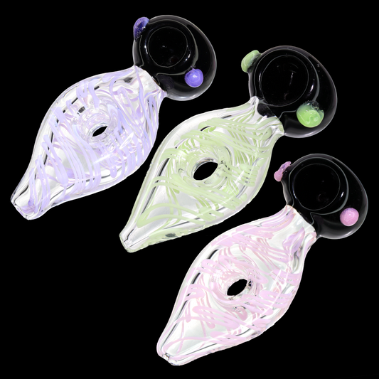 5" Glass Hand Pipe with Black Bowl & Pastel Linework – Premium Spoon Pipe