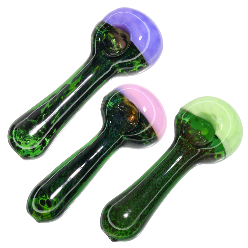 4.5" Glass Hand Pipe with Slime Color Head – Compact Spoon Pipe