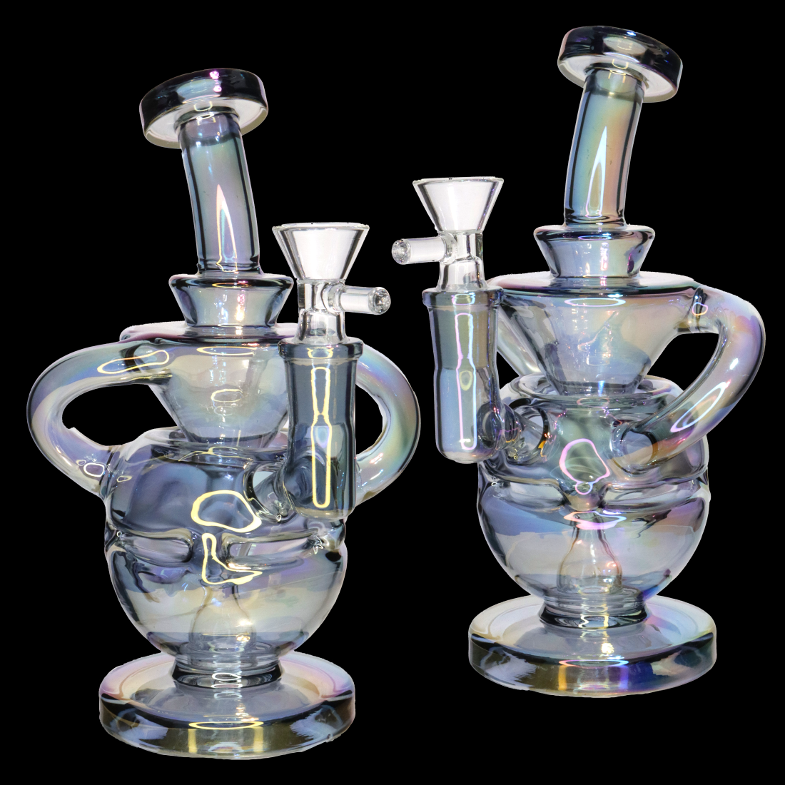 9" Iridescent Recycler Water Pipe | Heavy Glass Design Wholesale Smoke Shop