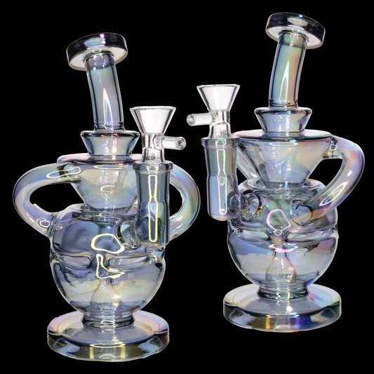 9" Iridescent Recycler Water Pipe | Heavy Glass Design Wholesale Smoke Shop