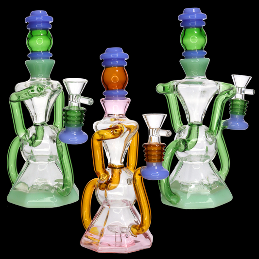 9" Artistic Recycler Glass Water Pipe | Colorful & Durable Wholesale Smoke Shop