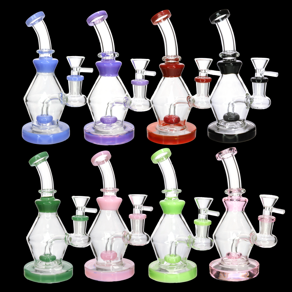 7" Color Accent Diamond Shaped Glass Bong with Perc – Wholesale Compact Water Pipe