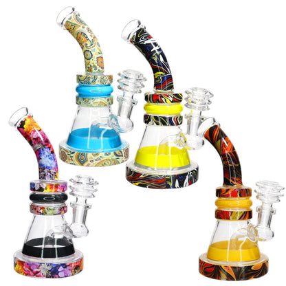 🌈 Pattern Wrap Mini Beaker Water Pipe – 7 Inch | Printed Design Compact Bong