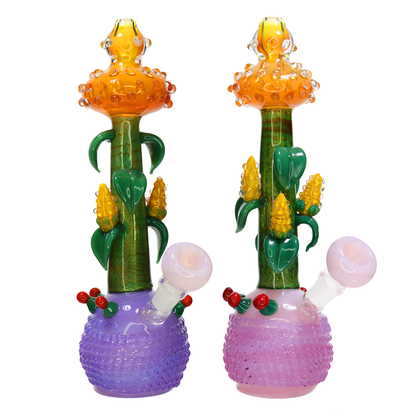🌽🍄 Corn Field Fancy Glass Bubbler – Handcrafted Novelty Water Pipe