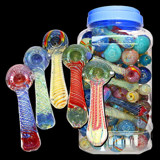 55 pcs – NEW JAR #26 Glass Hand Pipe (5 inches) Spoon $3.75 each