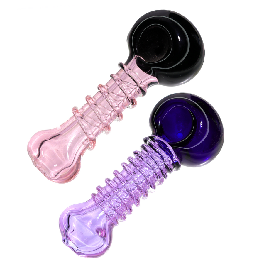 5 Inch Ribbed Grip Black Bowl Glass Hand Pipe