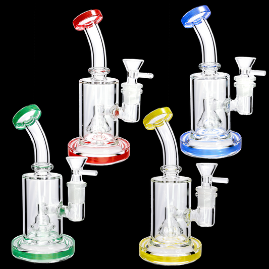 🔥💎 8” Compact Recycler Style Bong – Colored Accent Glass Water Pipe