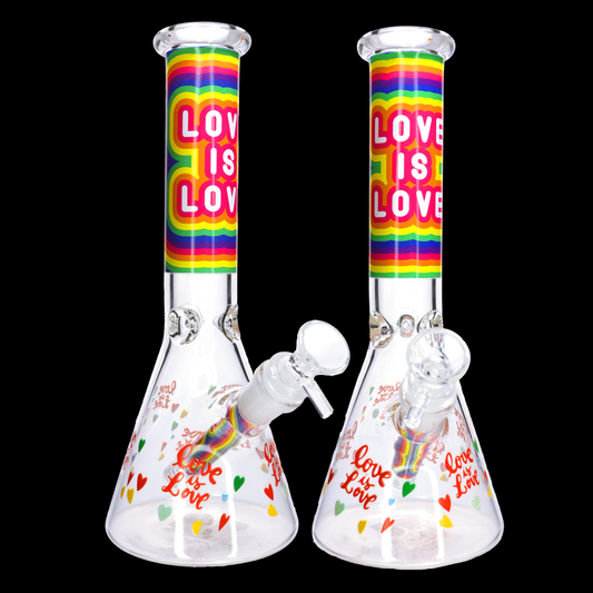 🌈❤️ 10” Love Is Love Beaker Bong – Rainbow Graphic Glass Water Pipe