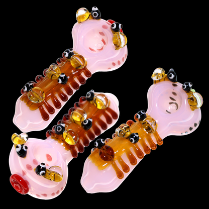 7 in - Pink Honey Bee Glass Dot Pipe