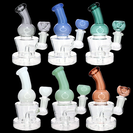 5” Bulb Neck Mini Glass Bong – Compact Bent Mouthpiece Water Pipe for Smoke Shops (Assorted Colors)