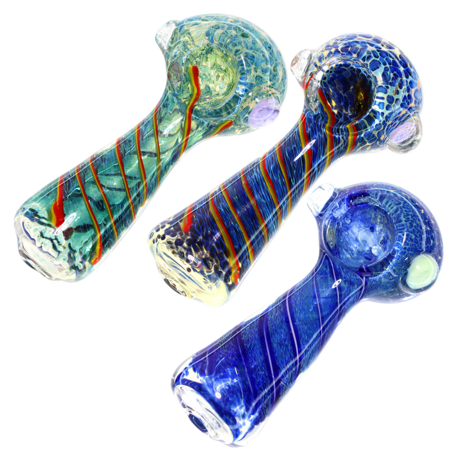 5 Inch Textured Swirl Glass Spoon Pipe, Stripe Design