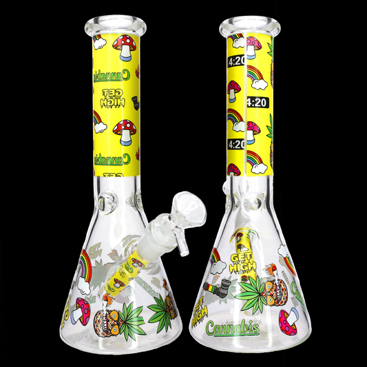 🍄🌈 10” Mushroom Design Beaker Bong – Graphic Print Glass Water Pipe