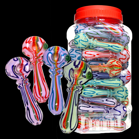 45 pcs – NEW JAR #28 Glass Hand Pipe (5 inches) Spoon $4.10 each