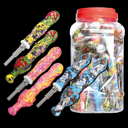 Wholesale 6–7" Silicone Nectar Collector – Printed Design with Titanium Tip | Ashncloud