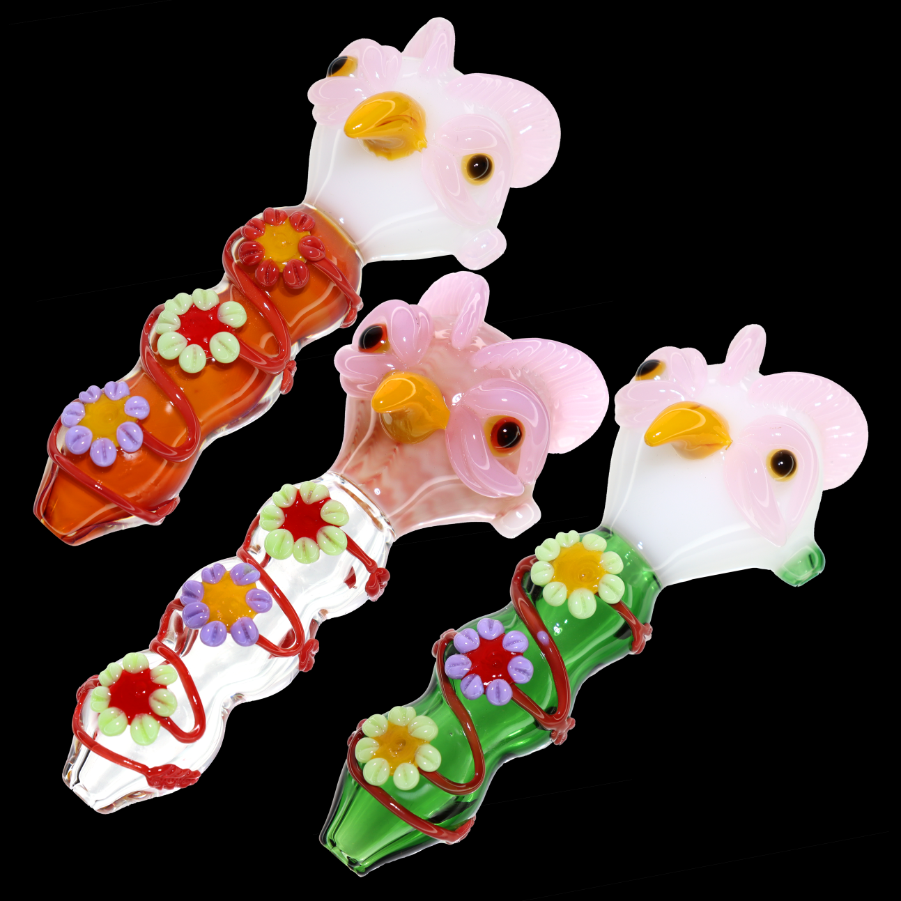 7 in - Glass Owl Multicolor Flower Pipe