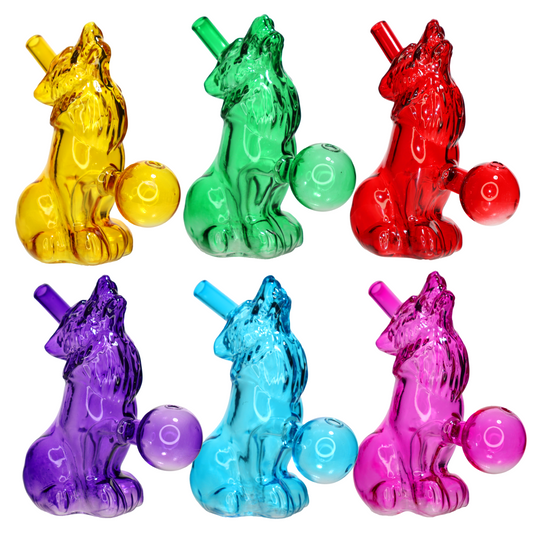 Howling Wolf Oil Burner Water Pipe – 4” Colored Glass Pipe for Smoke Shops (Assorted Colors)